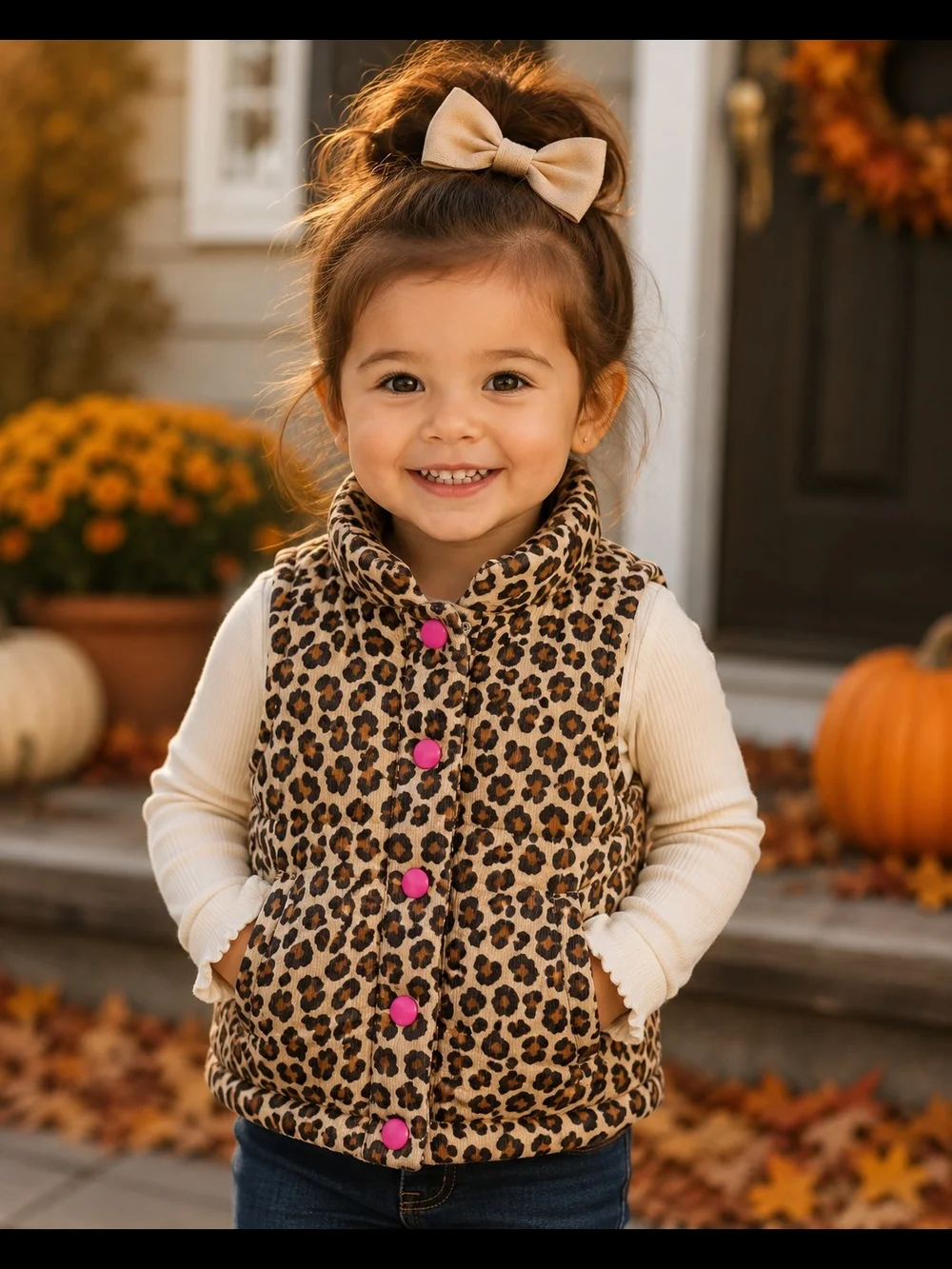 Carter’s Girls 2T Leopard Print Corduroy Puffer Vest Pink Snap Animal Print